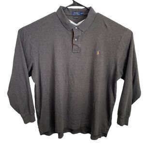 Ralph Lauren Long Sleeve Polo Shirt Men's‎ Size 2XLT Tall Gray Pima Soft FLAWS